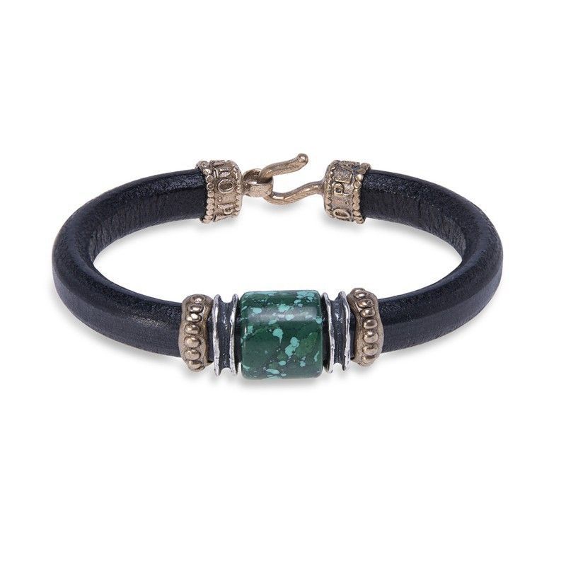 MB177X Pulsera Plata de Palo de cuero Hari para hombre