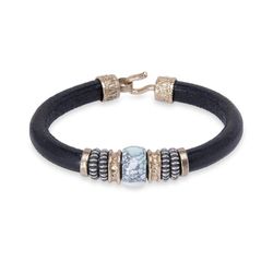 MB185X Pulsera PLATA DE PALO modelo Ikom de cuero para hombre con resina centra color mármol