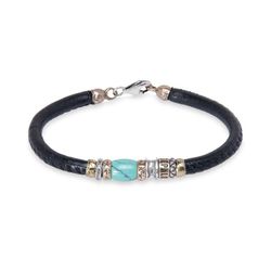 MB191X Pulsera PLATA DE PALO modelo Fran de cuero para hombre piezas de bronce y plata con resina central color turquesa