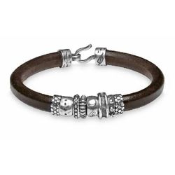 MB19D Pulsera hombre  Plata de Palo hecha de plata y cuero