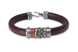 MB219X Pulsera PLATA DE PALO de cuero marrón, plata de ley 925 y bronce colección Calindra