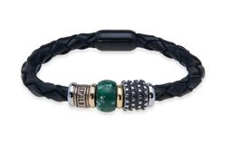MB221X Pulsera PLATA DE PALO de cuero con resina verde con un diseño duradero