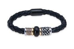 MB222X Pulsera PLATA DE PALO de cuero con resina negra y cierre magnético de acero inoxidable color negro