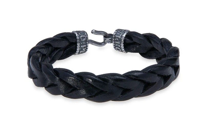 MB231X Pulsera Plata de Palo unisex de cuero negro trenzado discreta y elegante