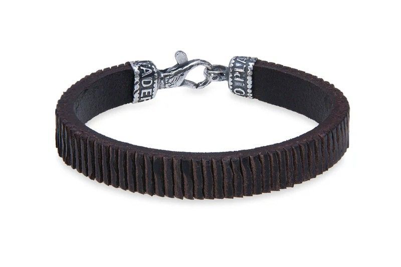 MB233X Pulsera unisex Plata de Palo de cuero marrón colección Lara cierre de mosquetón