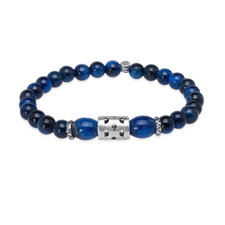 MB248X Pulsera PLATA DE PALO de Hombre Bolas colección Indigo piedras lapislázuli
