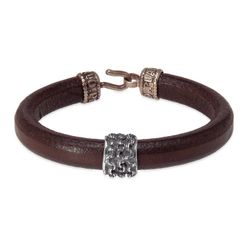 MB252X Pulsera lanzada Plata de Palo hombre colección Kanshō de cuerro marrón y centro en plata de ley