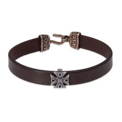 MB255X Pulsera Plata de Palo hombre apasionante de cuero con cruz en plata de ley 925