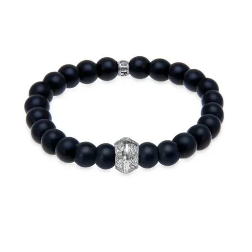 MB257X Pulsera PLATA DE PALO de hombre de bolas ónix colección Nilam