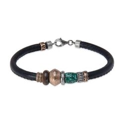 MB280X Pulsera Plata de Palo hombre Mikazuki de cuero con ojo de tigre y jade