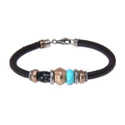 MB282X Pulsera PLATA DE PALO hombre Oborozuki de cuero con turquesa y bronce con carácter