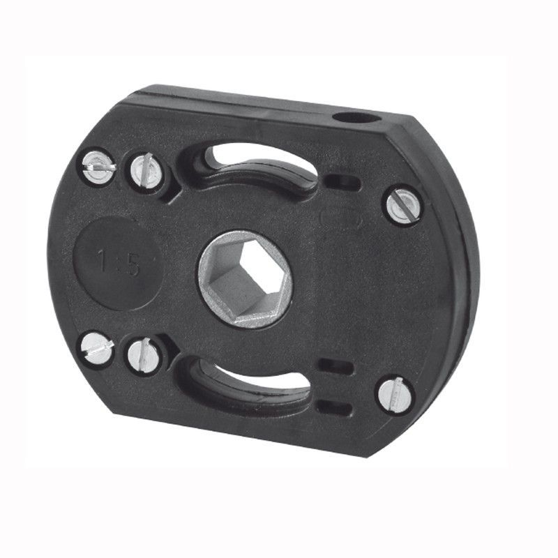 Mecanismo CARDAN "COMPACT"  1:5 / 13 Kg.          (Final de carrera de 14 vueltas) Entrada axial para perno  hexag. 19 mm y salida para varilla Q. 8 mm.