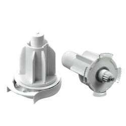 Mecanismo cortina desmultiplicado (1:1,65) a cadena con campana - hasta 8 kg. / 12 m² - para soporte con pestaña 12 mm. / para eje Ø 43 mm + contera con espiga retractil metalica Ø 5 mm