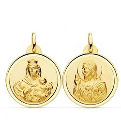 Medalla Escapulario Virgen del Carmen Corazón Jesús Bisel Oro 18kts 24mm P5003-124