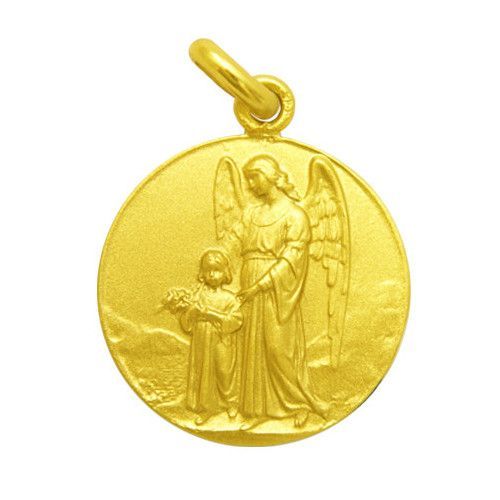 Medalla Oro 18kts Angel De La Guarda Bisel 12mm M1/1/14/12