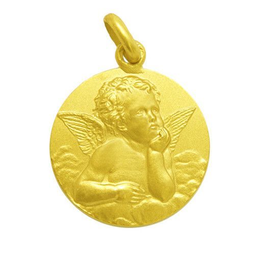Medalla Oro 18kts Angel Serafin Bisel 16mm M1/1/4/16