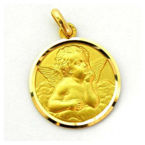 Medalla Oro 18kts Angel Serafin Bisel Lapidado 18mm M1/11/4/18