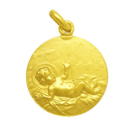 Medalla Oro 18kts Nińo En Pesebre 22mm M1/1/15/22