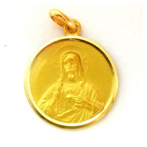 Medalla Oro 18kts Sagrado Corazón De Jesús Bisel Lapidado 20mm M1/11/11/20