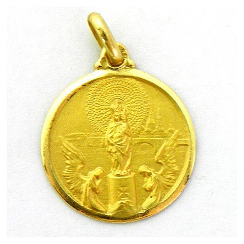 Medalla Oro 18kts Virgen Del Pilar Bisel 18mm M1/4/9/18