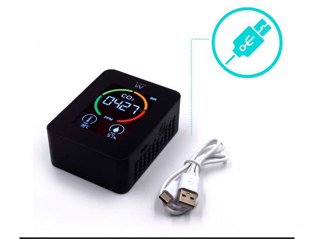 Medidor de co2 ewent pantalla led color detector calidad aire con indicador de temperatura y humedad usb-c