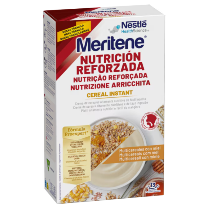Meritene Cereal Instant 8 Cereales con Miel Crema Nutritiva Fácil de Tragar 520g
