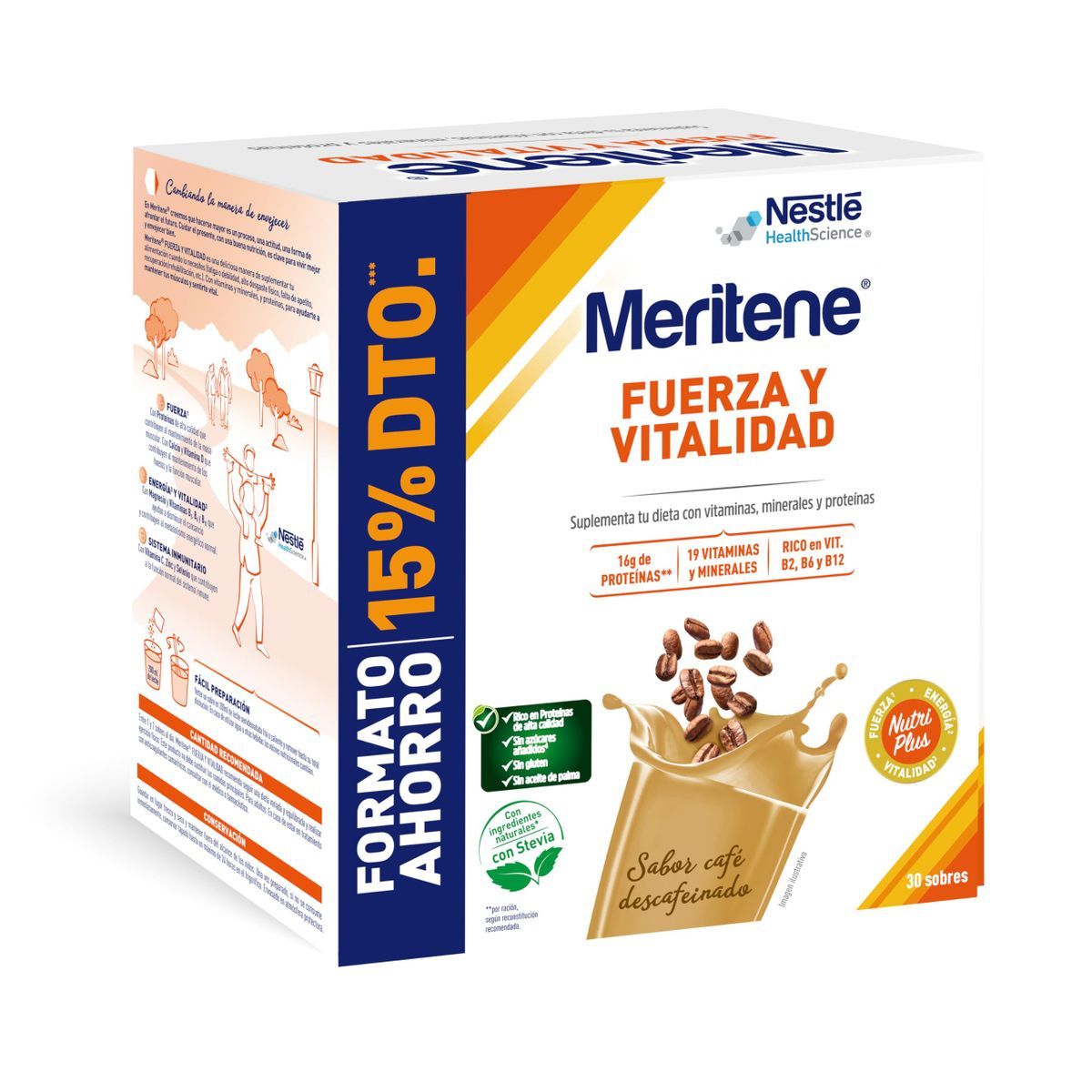 Meritene Fuerza y Vitalidad Batido 30 Sobres Sabor Café Descafeinado