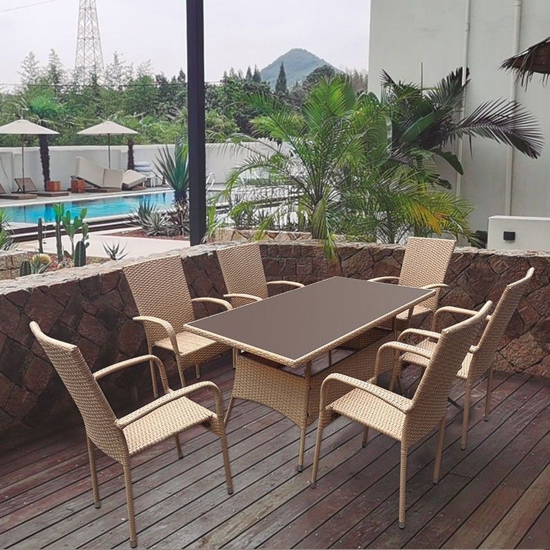 Mesa Acero/Ratán 150X85Xh74 Cm