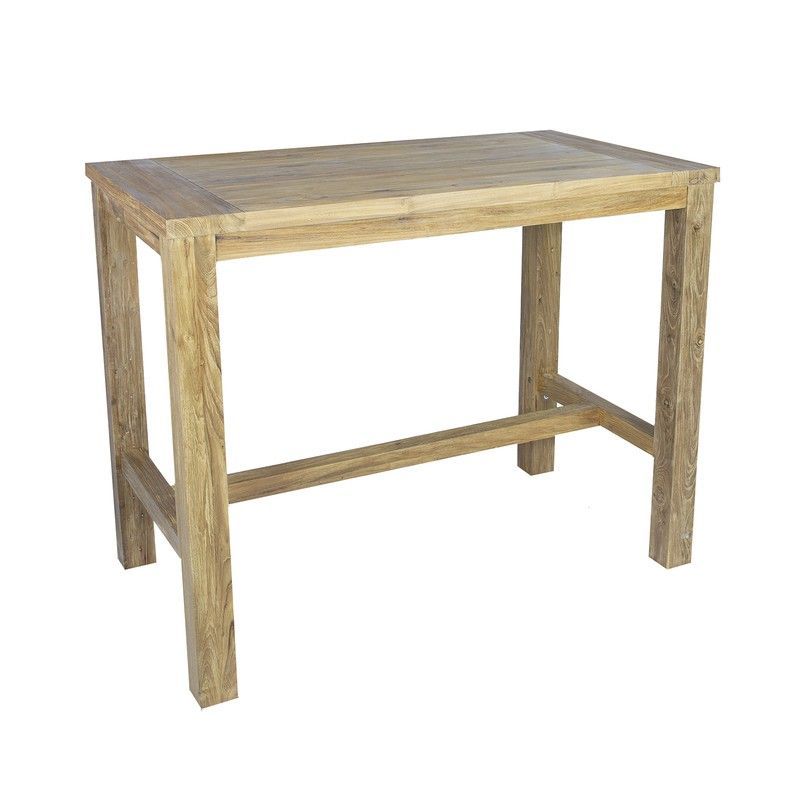 Mesa alta de comedor para exterior de madera de teca reciclada en natural, 140 x 80 x 110 cm | Tamu