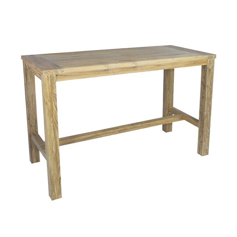 Mesa alta de comedor para exterior de madera de teca reciclada en natural, 200 x 80 x 110 cm | Tamu