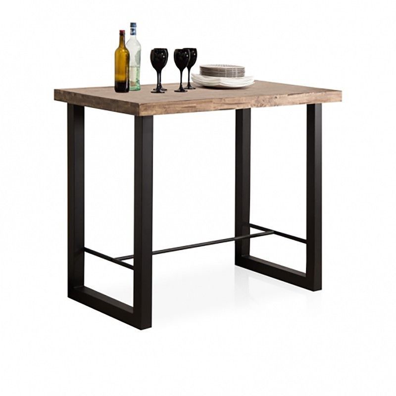 Mesa alta de roble y metal en natural claro y negro, 120 x 70 x 100 cm | Loft