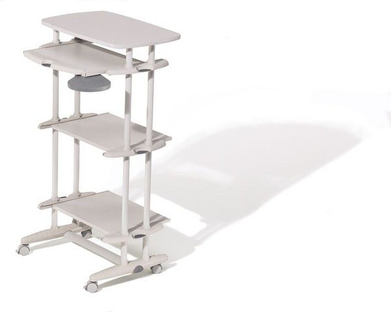 Mesa auxiliar alta con estantes y ruedas