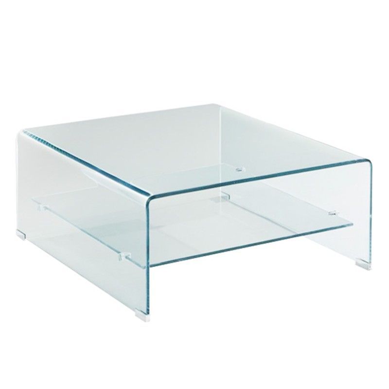 Mesa Auxiliar Cristal Curvado Con Balda 60x60x38 cm