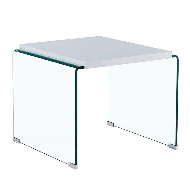 Mesa Auxiliar Cristal y DM Blanco 60x63x48 cm