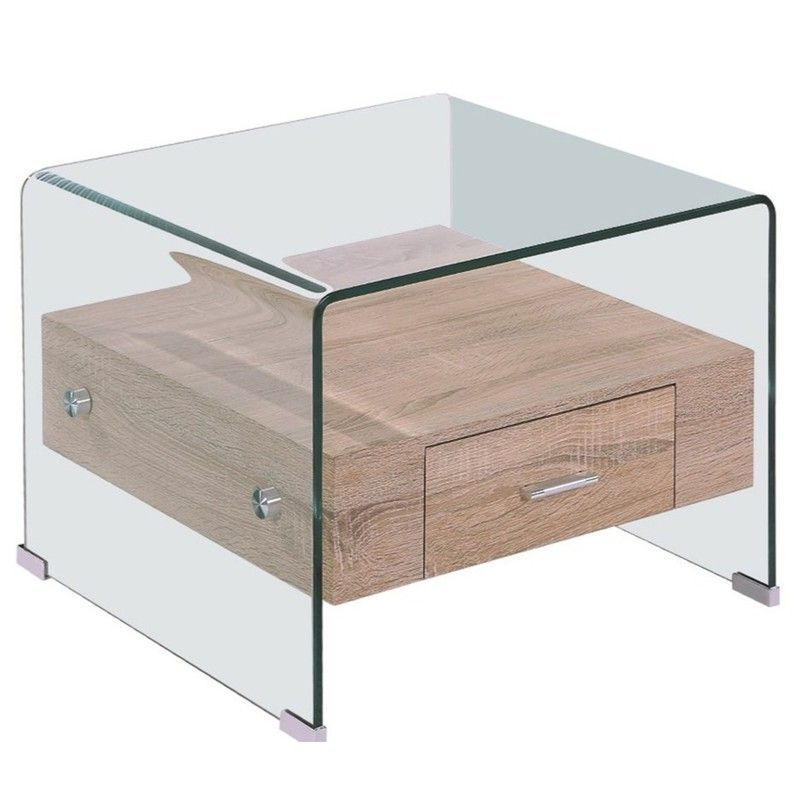 Mesa Auxiliar Cristal y Madera 50x50x45 cm