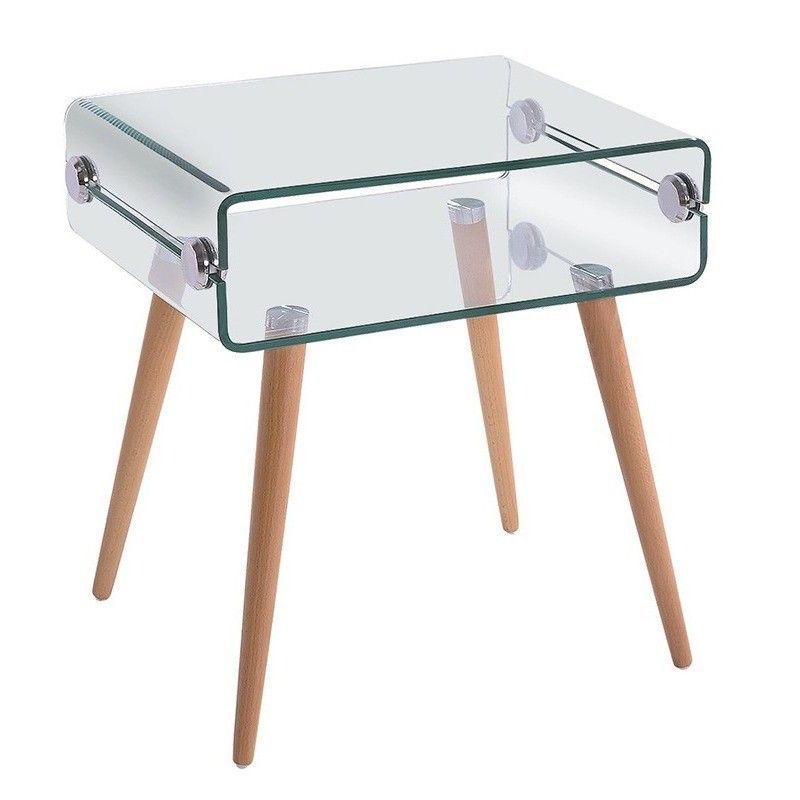 Mesa Auxiliar Cristal y Madera 55x40x55 cm