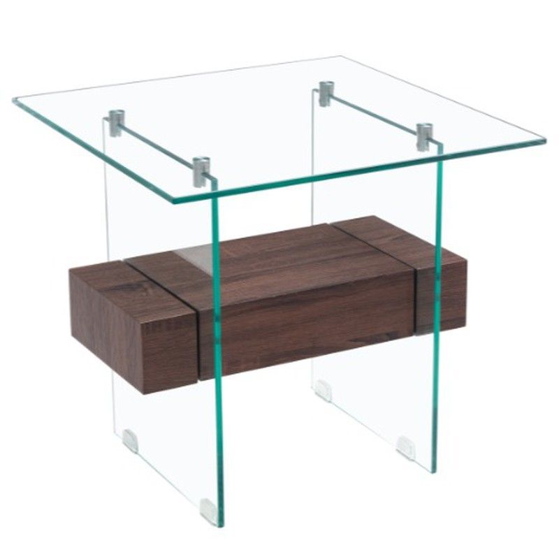 Mesa Auxiliar Cristal y Madera 55x55x50 cm