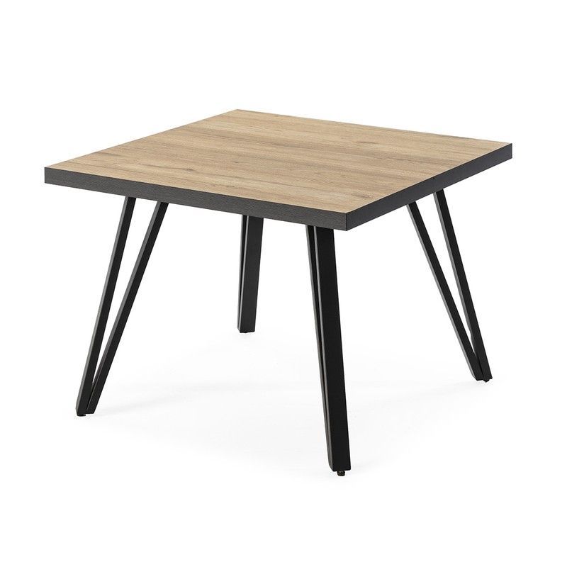Mesa auxiliar cuadrada de madera y metal en natural y negro, 60 x 60 x 45 cm | Sindi