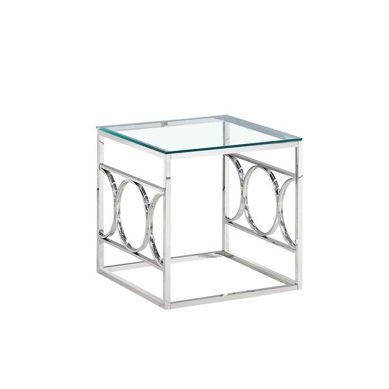 Mesa auxiliar de cristal y acero 55 x 55 x 55 cm