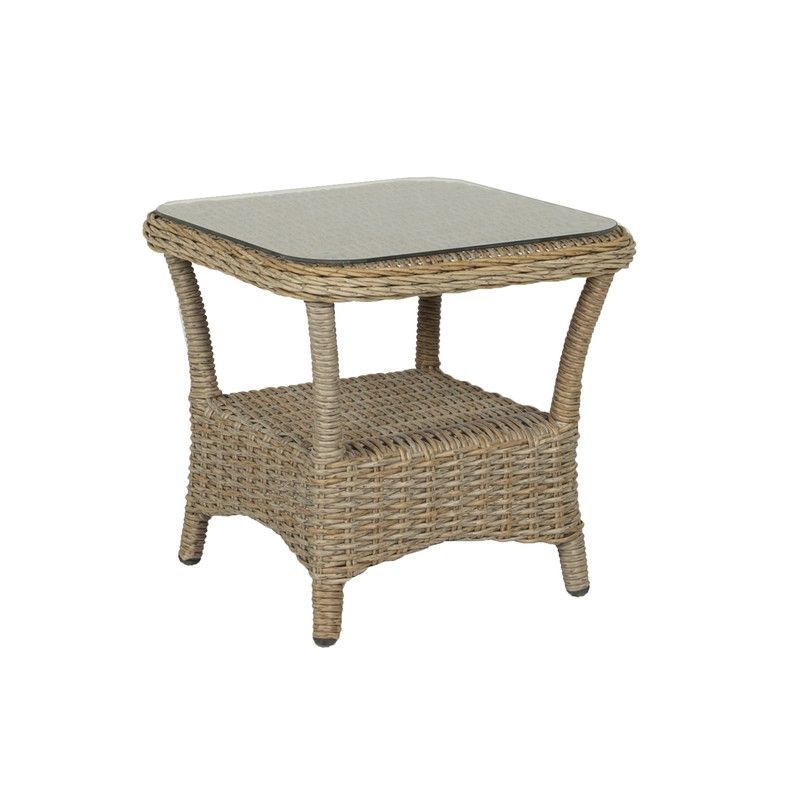 Mesa auxiliar de jardín de aluminio y ratán sintético en natural, 45 x 45 x 46 cm | Oregón
