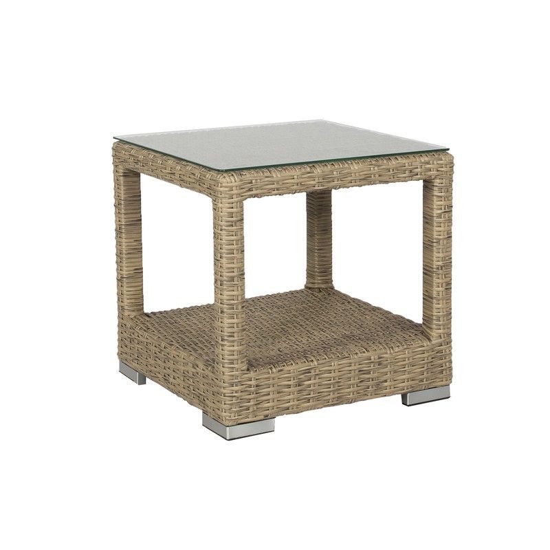 Mesa auxiliar de jardín de aluminio y ratán sintético en natural, 50 x 50 x 50 cm | California