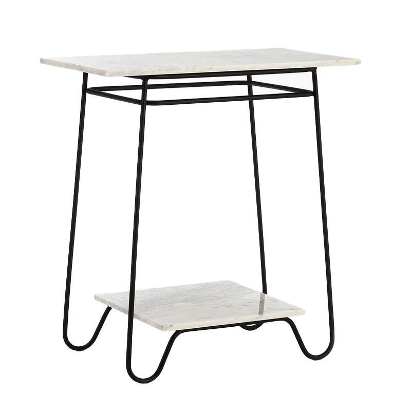 Mesa auxiliar de mármol blanco y metal negro 71x41x78 cm