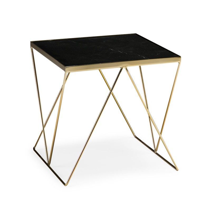 Mesa auxiliar de mármol negro y metal dorado 45x45x45 cm