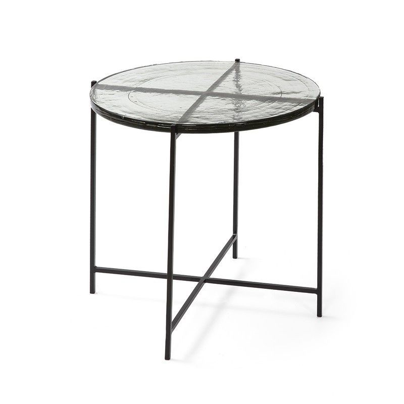 Mesa auxiliar de vidrio y hierro en negro, Ø 51 x 51 cm