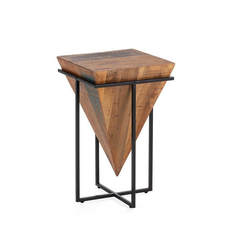 Mesa auxiliar L de madera y metal en color natural y negro, 42 x 42 x 68 cm | Avatar