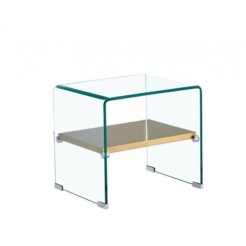 Mesa Auxiliar Poitiers de Cristal templado y Acero Inoxidable Transparente/Dorada, 50x40x45 cm