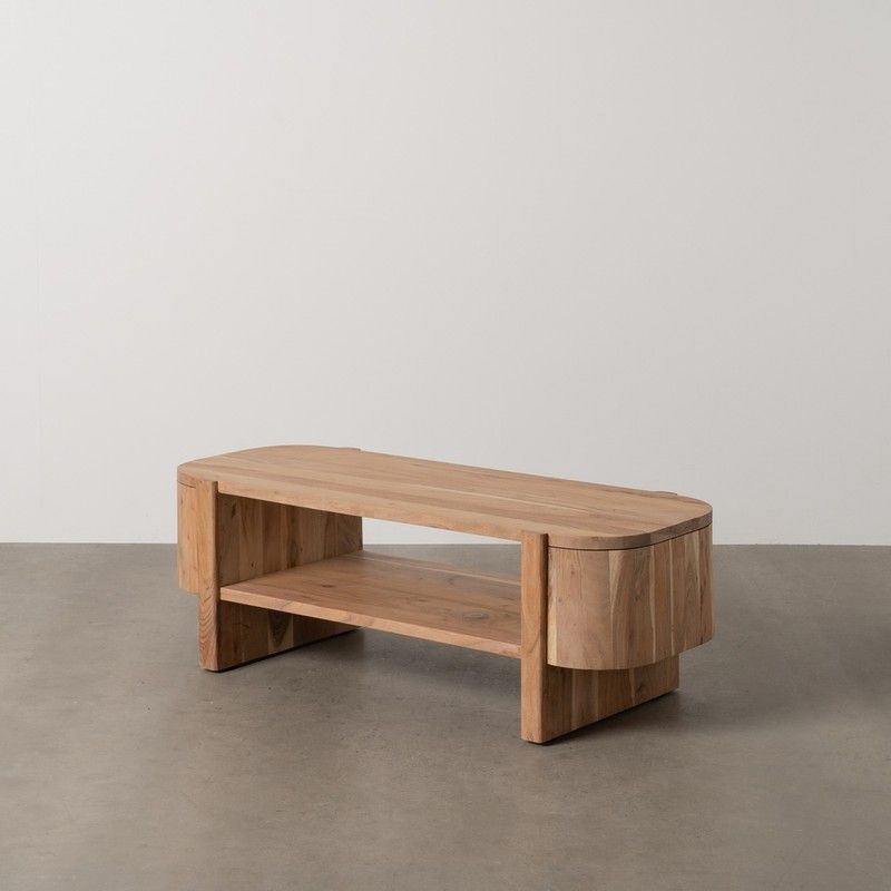 Mesa Centro Natural Madera De Acacia 120 X 50 X 40 Cm
