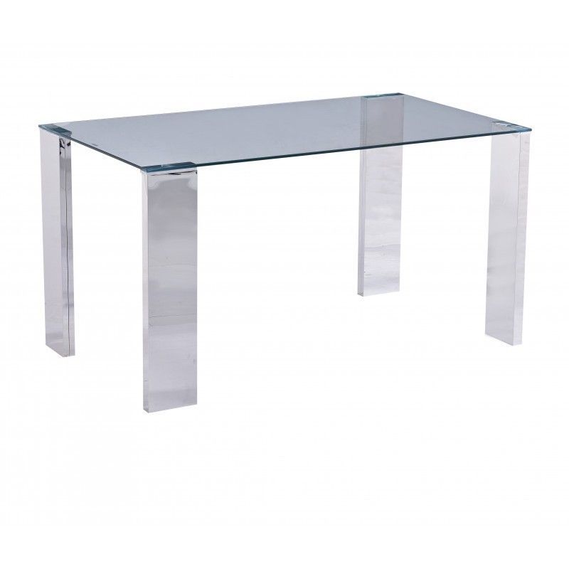 Mesa Comedor Cuadrada de Cristal templado y Acero Inoxidable, 160x90x74 cm