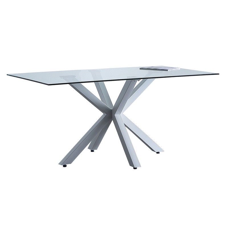 Mesa comedor de cristal transparente y metal blanco, 160 x 90 x 75 cm | Cross
