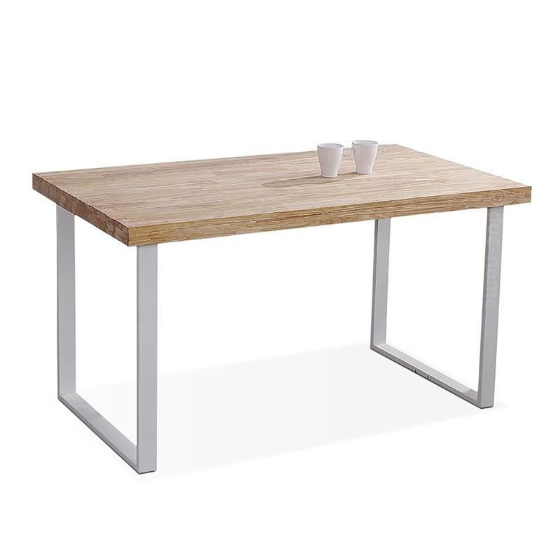Mesa comedor de madera y metal en natural claro y blanco, 140 x 80 x 76,5 cm | Natural